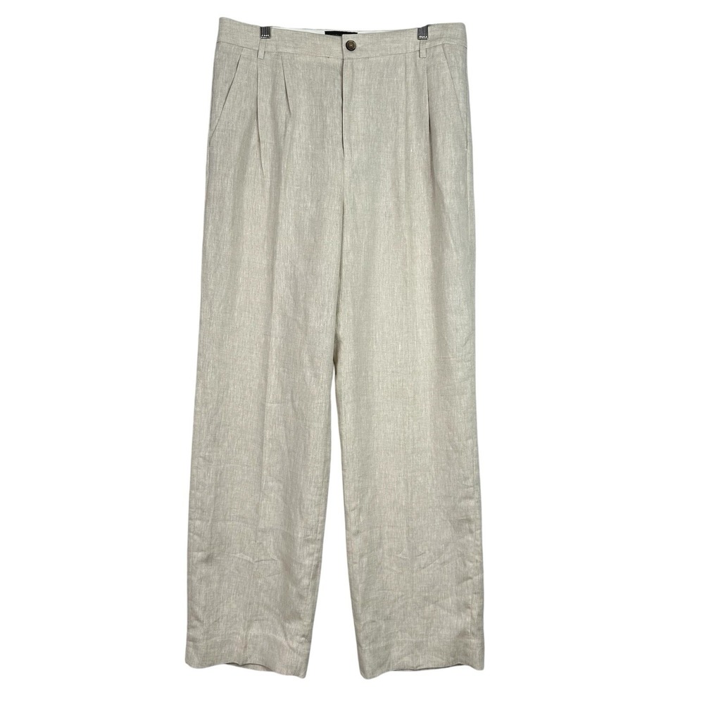Banana Republic 100% Linen‎ Pleated Wide Leg Pants Women's Natural Beige 12 Long